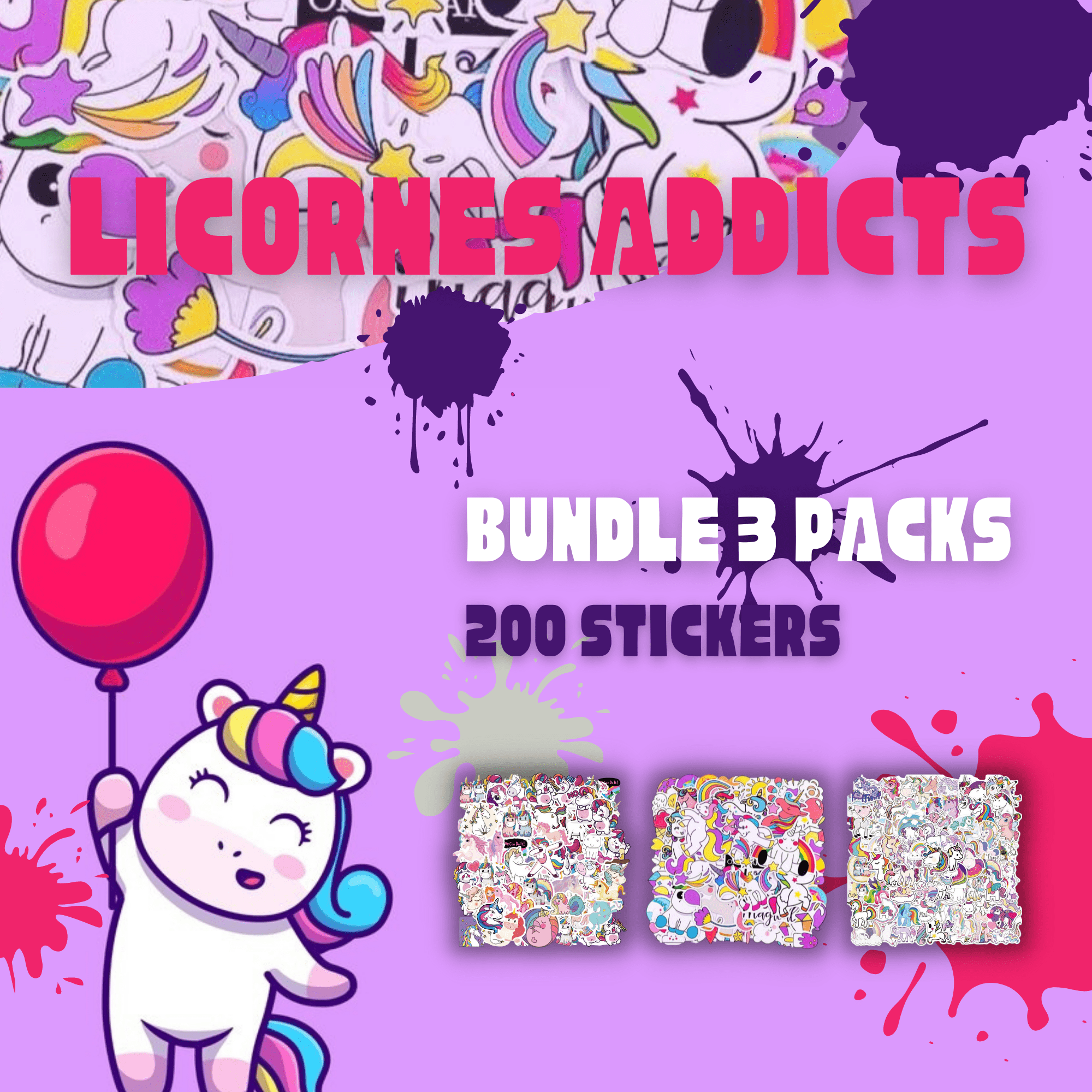 Licornes Addicts Bundle 3 Packs (200 stickers)