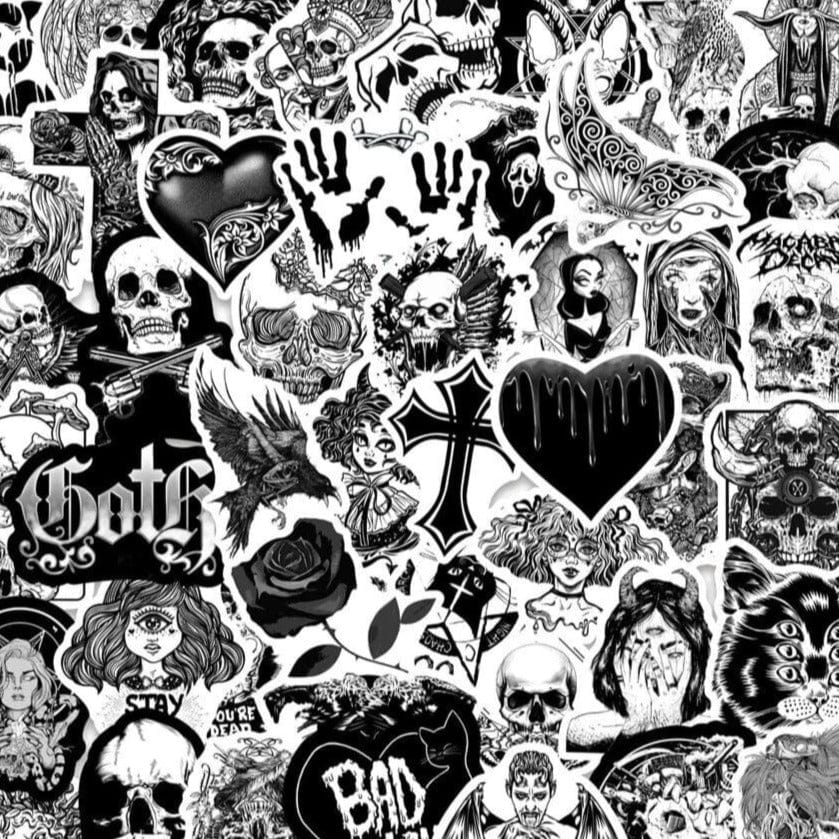 Stickers Noir et Blanc<br> Gothique (50 pcs)