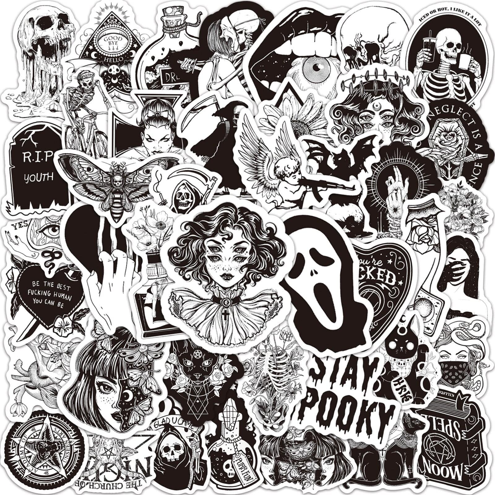 Stickers Noir et Blanc<br> Squelettes (50 pcs)