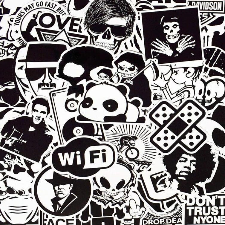 Stickers Skateboard Noir et Blanc (120 stickers)