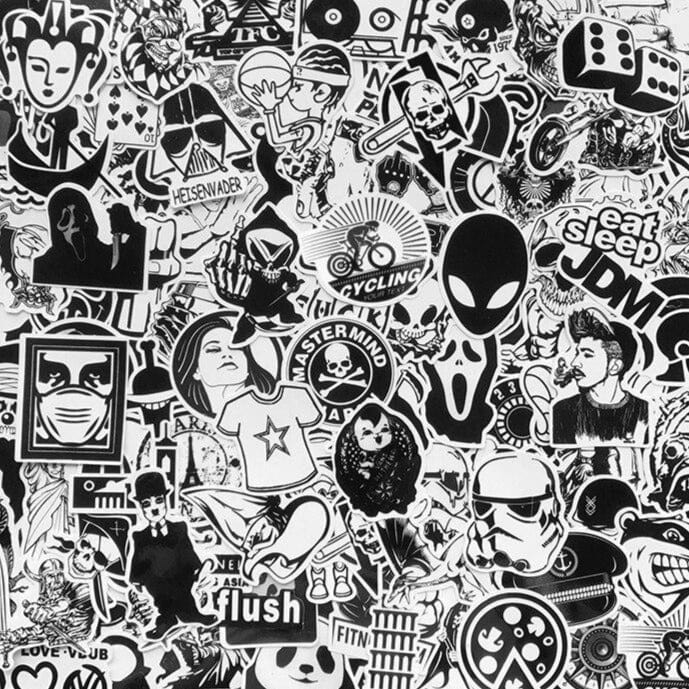 Stickers Skateboard Noir et Blanc (120 stickers)