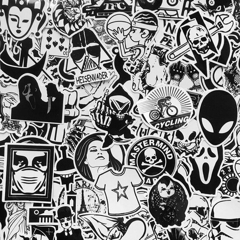 Stickers Skateboard Noir et Blanc (120 stickers)