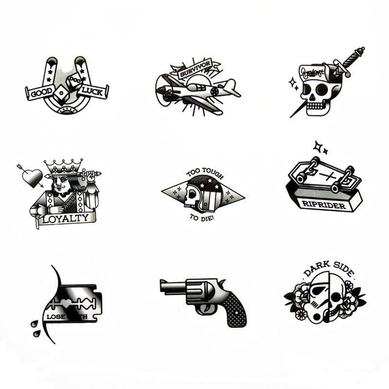 Stickers Tattoo Vintage Noir et Blanc (50 pcs)