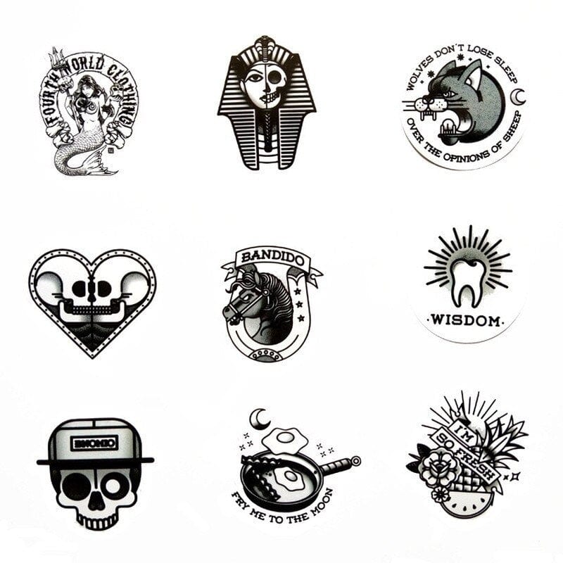 Stickers Tattoo Vintage Noir et Blanc (50 pcs)