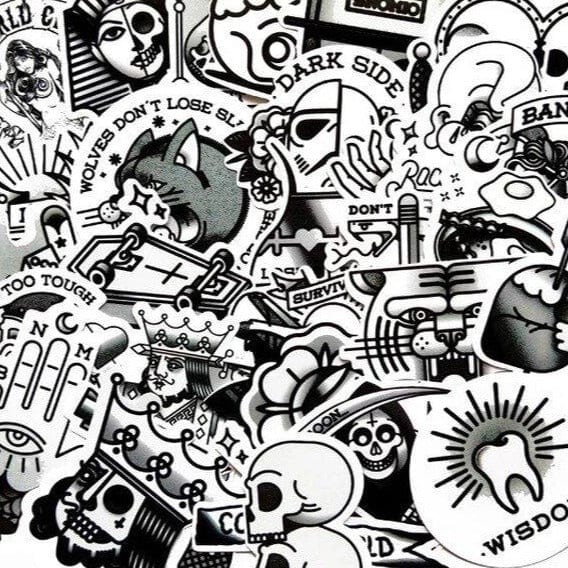 Stickers Tattoo Vintage Noir et Blanc (50 pcs)