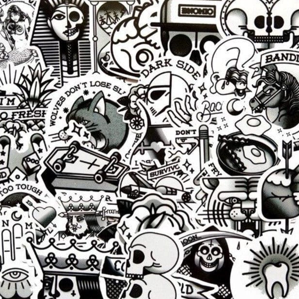 Stickers Tattoo Vintage Noir et Blanc (50 pcs)