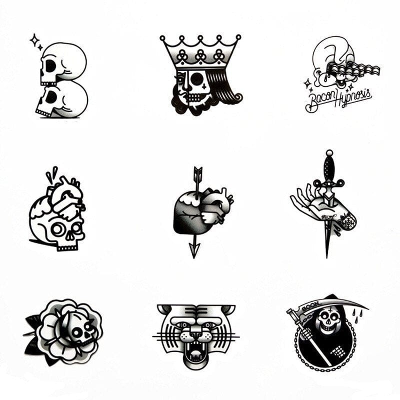 Stickers Tattoo Vintage Noir et Blanc (50 pcs)